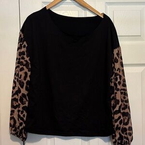 Amazon Black Top with Leopard Print Sleeves